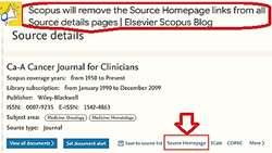 حذف پیوند صفحه اصلی منبع (  publisher home page link) از تمام صفحات جزئیات منبع در Scopus